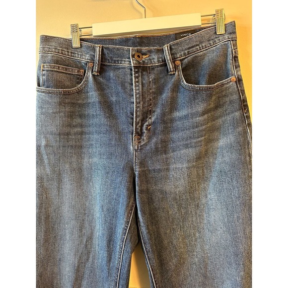 VINCE Distressed Wide Leg Flare Blue Jeans SZ 31 NWOT - Picture 2 of 5